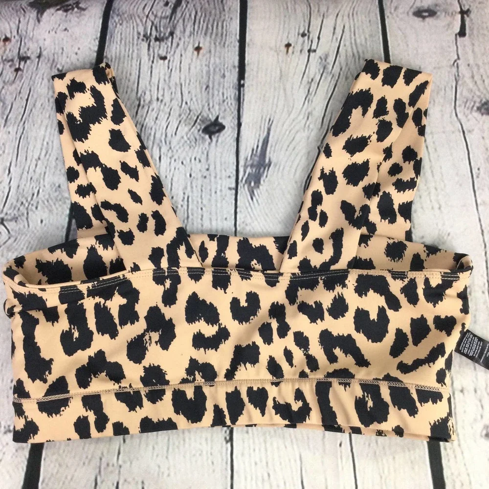 Allfenix Tan Animal Print Wide Strap Polyester Blend Sports Bra Women's Size L - Picture 9 of 14